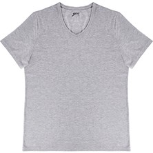 Brix Erkek Elastan V Yaka Tshirt Gri L  (8'li Paket)