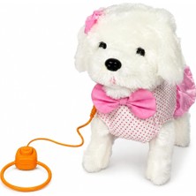 Valor Vardem Peluş Tasmalı Yürüyen Köpek Oyuncak, Pembe Fiyonklu Sevimli Peluş Köpek, Hareketli Evcil Hay