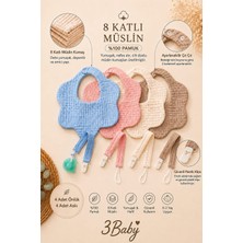 3Baby 8'li Set / Organik Pamuklu, 8 Katlı Müslin Bebek Önlük, Salya Önlüğü 4 Adet / 8 Katlı Müslin Emzik Askısı 4 Adet / Bebek Hediyelik