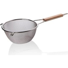 Valor Deconox Ahşap Saplı Paslanmaz Çelik Süzgeç, Küçük Boy Metal Süzgeç 18 * 8.5 cm - Ahşap Saplı Paslan