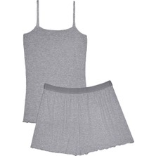 Brix Kadın Ince Askılı Şortlu Takım Gri L (8'li Paket)