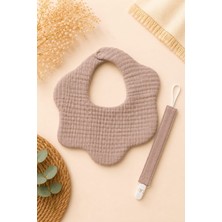 3Baby 2'li - %100 Organik Pamuklu, 8 Katlı Müslin Bebek Önlük, Salya Önlüğü / Emzik Askısı - (Cappucıno)