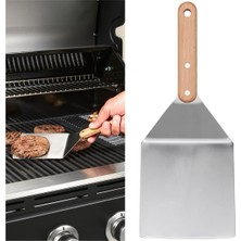 Valor Ikea 30 cm Paslanmaz Çelik Izgara Hamburger Spatulası, Ahşap Sap, Barbekü Mangal Spatulası