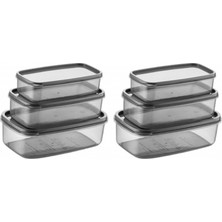 Alvera Oval 6 Parça Hava Almaz Sızdırmaz Saklama Kabı Seti Füme 2X(300/500/800 Ml)