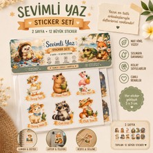 Tişört Kodu Yaz Temalı Sevimli Hayvan Sticker Seti – 2 Sayfa | Mat Vinil | 12 Büyük Sticker