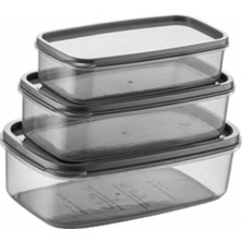 Alvera Oval 3 Parça Hava Almaz Sızdırmaz Saklama Kabı Seti Füme (300/500/800 Ml)