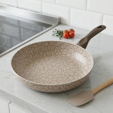 Valor Papilla Maxi Tava - Iç ve Dış Beyaz Bronz Magma (Kırçıllı) Yanmaz Yapışmaz Aile Boyu Pişirme Tavası