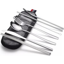 Valor Valkyrie 8 Parça Çantalı Yolculuk Çatal Bıçak Kaşık Pipet Chopstick Seti Kamp Okul Ofis Tatil Pasla