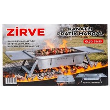 Zirve Kanatlı Pratik Katlanabilir Mangal Izgara 35X55 cm Kalın Paslanmaz Sac Kamp Mangalı