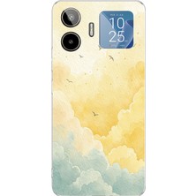 TechTree General Mobile Gm 26 Pro Uyumlu Sarı ve Yeşil Tonlu Bulut ve Kuşlar Baskılı Silikon Kılıf