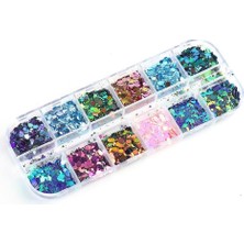 Valor Parlak Tırnak Süsleme Pulları Renkli Altıgen 12'li Set Nail Art 002