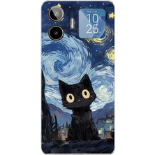 TechTree General Mobile Gm 26 Pro Uyumlu Gece Yarısı Kedi Tasarımlı Baskılı Silikon Kılıf