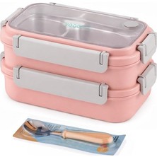 Valor 1200 ml Iki Kat Üç Bölme Paslanmaz Çelik Bento Lunch Box Yeni Nesil Sefer Tası Çelik Kaşıklı -22FF1