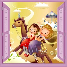 Valor Çocuk Odası Bebek Odası Pencere Poster Duvar Kağıdı At Kız