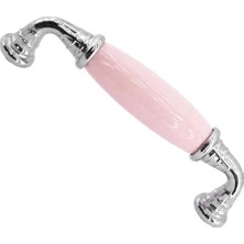 Valor Alvena Pembe Porselen Krom Kulp 96 mm 9.6 cm Mobilya Çekmece Dolabı Dolap Kapak Kulplar Kulb Kulpu