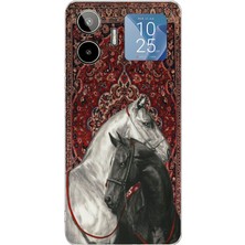 TechTree General Mobile Gm 26 Pro Uyumlu Geleneksel Halı Motifli Siyah Beyaz At Baskılı Silikon Kılıf