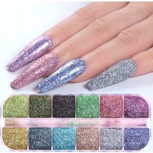 Valor 12'li Glitter Set Nail Art Resin Art Tırnak Süsleme Kalıcı Oje Protez Tırnak Süsleme Göz Makyajı, H