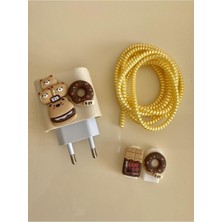 Valor Gritty Figürlü Şarj Başlığı ve Şarj Kablo Koruyucu Set Iphone 18W, 20W Şarj Adaptörü ile Ile Uyumlu