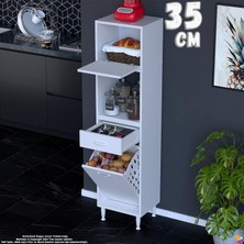 Eliusta Meva 35 cm Sepetli Çok Amaçlı Beyaz Mutfak Kiler Banyo Dolabı 35X163X32 cm