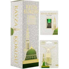 Mey İthalat Ihvan Online Medine Ravza Kokusu 400ML Sprey ve Medine Ravza Kokusu 8 ml Araba Kokusu Cam Şişe ve Medine Ravza Alkolsüz Esans 3ml