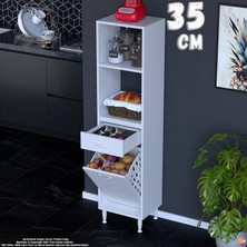 Eliusta Vela 35 cm Sepetli Çok Amaçlı Açık 2 Raflı Tek Çekmeceli Mutfak Kiler Banyo Dolabı 35X163X32 cm