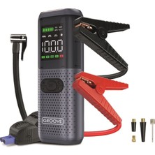 Mey İthalat Groove HCB002 24400MAH 3000A Tepe Akımı Profesyonel Akü Takviye Cihazı + Lastik Şişirme Kompresörü Taşınabilir Jump Starter (Kompresör+Powerbank+Led Lamba+Lcd Ekran) Benzinli ve Dizel Araçlar Için
