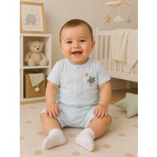 Bulut Anne ve Çocuk Erkek Tulum %100 Pamuklu Kumaş Palmiye Nakışlı Yazlık / 3-6 / 6-9 / 9-12 Ay