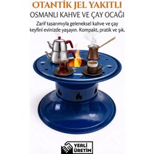 Mavi Otantik Jel Yakıtlı Osmanlı Kahve ve Çay Ocağı – Taşınabilir Kamp ve Ev Tipi Mavi Renk Ocak