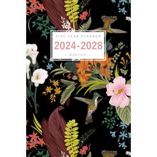 Mey İthalat Five Year Planner 2024-2028: 6x9 Monthly Journal Organizer Medium | Vintage Exotic Flower Bird Design Black