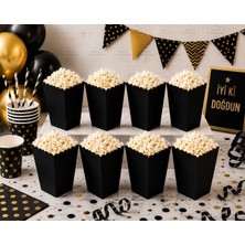 Parti Dükkanı Siyah Patlamış Mısır (Popcorn) Kutusu 8 Adet Düz Renk Parti Ikram Kutusu Doğum Günü Baby Shower Parti Malzemesi