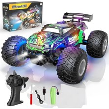 Mey İthalat 2.4ghz Uzaktan Kumandalı LED Işıklı 1:18 Ölçek Şarjlı Hız Yapan Arazi Aracı (K.yeşil)