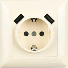 Mey İthalat Visage 2 USB Çıkışlı Çocuk Korumalı Topraklı Priz, 5V, 2.4A, Krem