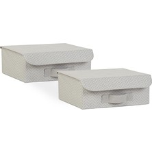 2'li Gri Balıksırtı Kapaklı Kutu Set 30 x 23 x 11 cm