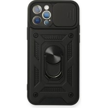Aesco Apple iPhone 12 Pro Kılıf Pars Lens Yüzüklü Silikon - Siyah