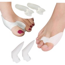 Mey İthalat Halluks Valgus Için, Ayak Başparmak Duruş Düzeltici, Rahatlatıcı, Ayırıcı, Sürtünme Engelleyici, Yastıklama Silikon Bunyonlar(1 Çift Yan Parmak Geçmeli + 1 Çift Yan Parmak Makaralı /2 Ürün Bir Arada)