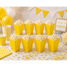 Parti Dükkanı Sarı Patlamış Mısır (Popcorn) Kutusu 8 Adet Düz Renk Parti Ikram Kutusu Doğum Günü Baby Shower Parti Malzemesi