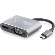 Uslucan Alışveriş Type-C Combo Hub HDMI 4K VGA USB 3.0 Pd 4 Port Gri HDX7839