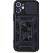 Aesco Apple iPhone 12 Mini Kılıf Pars Lens Yüzüklü Silikon - Lacivert