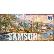 AYNED Print Dekoratif Samsun Alüminyum Şehir Levhası, Retro Tasarımlı Pas Görünümlü Tabela