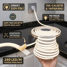 Yeo Aydınlatma 220V Fişli GÜNIŞIĞI(4000K) Kendinden Yapışkanlı  Neon Cob LED Mutfak Tezgah Altı Aydınlatma - Trafosuz Tak Çalıştır