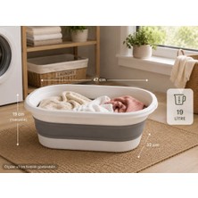 Olia Home Oliahome 18 Litre Katlanabilir Sele Silikon Katlanır Çamaşır Sepeti Çok Amaçlı Banyo ve Kamp Taşıma Küveti 47X32X19 cm