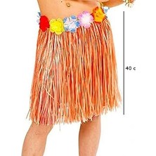 Ankaverse Yetişkin ve Çocuk Uyumlu Turuncu Renk Püsküllü Hawaii Luau Hula Etek 40 cm