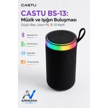 Castu BS-13 RGB LED Işıklı Taşınabilir Bluetooth Hoparlör Yüksek Sesli Kablosuz Speaker AUX USB SD Kart Destekli Şarjlı