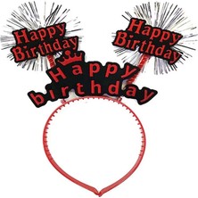 Uslucan Alışveriş Happy Birthday Yazılı Püsküllü Neon Kırmızı Renk Doğum Günü Tacı 22X19 cm