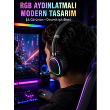 Aesco Rgb Işıklı Bluetooth Mikrofonlu Kulaklık Uzun Süreli Kullanım Type-C Şarjlı