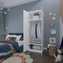 ED PET DİZAYN GLOBAL MARKETİNG 2 Kapaklı Elbise Dolabı - Genç Odası Dolabı Beyaz 80 cm Genişlik