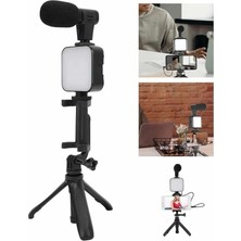 Semel Tripod Telefon Tutucu Kumandalı Mikrofon LED Işık Vlog Video Kayıt