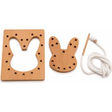 Montessori Gemisi Montessori Puzzle Ip Geçirme Seti Tavşan | Ahşap Ikili Ip Geçirme Oyunu | Problem Çözme ve Ince Motor Günlük Yaşam Materyali | Ahşap Oyuncak