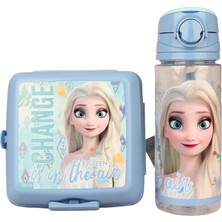 Mey İthalat Lisanslı Mavi Karlar Ülkesi Elsa Frozen Koleksiyonu Beslenme Kabı ve 500 ml Tritan Matara Seti