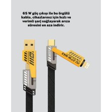 Gees Global Hızlı Şarj Destekli 65W Örgülü Usb-C ve Usb-A Çoklu Şarj Kablosu